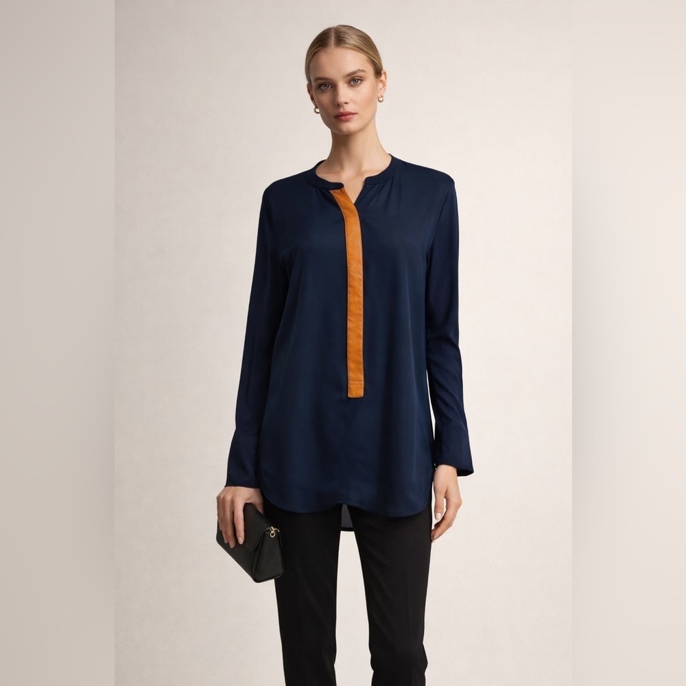 Anthropologie Sundays in Brooklyn Navy and leather Women's blouse